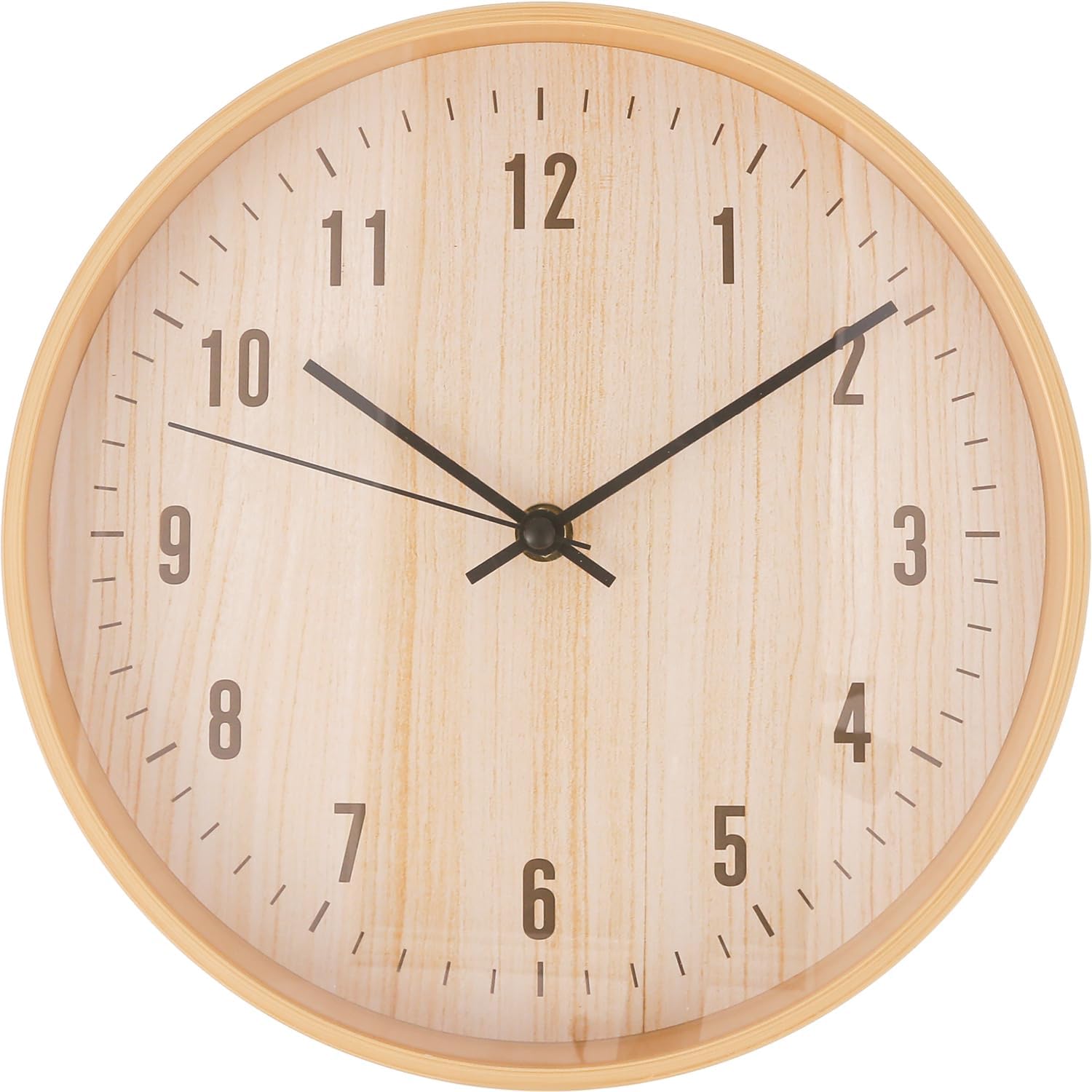不二貿易(Fujiboeki) Fuji Boeki Life 39869 Wall Clock, Diameter 9.8 inches (25 cm), Width 9.8 x Depth 1.6 inches (4 cm), Height 9.8 inches (25 cm), Natural Wood Grain Style, Simple, Quiet