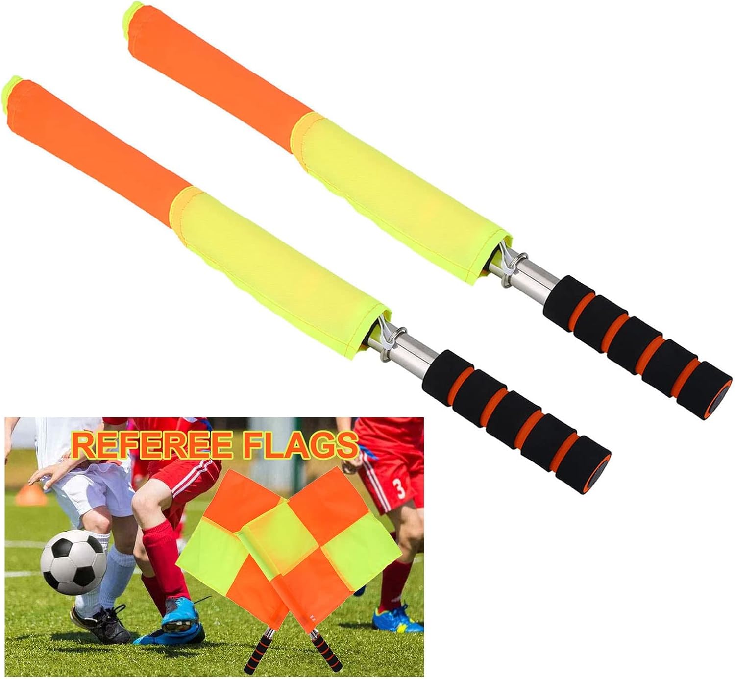 Soccer Referee Flag, 2Pcs Football Linesman Flags with Storage Bag for Sports Match Soccer Football Hockey Training Outdoor Competition - Image 2