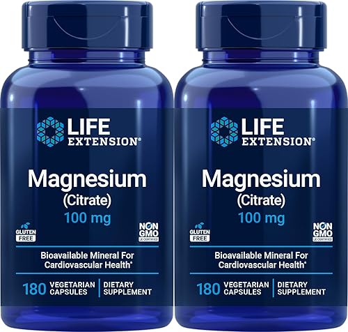 Life Extension Magnesio (Citrato) 100 mg, 180 cápsulas vegetales (paquete de 2) - Suplemento Mag