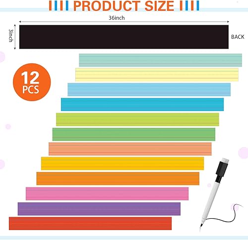 Miniatura 2 de Faccito 12 tiras magnéticas grandes de oración de 3 x 36 pulgadas, tiras de oraciones de borrado en seco, papel de escritura a mano magnético