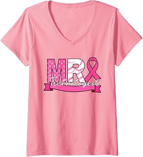 Womens MRI Technologist Breast Cancer Awareness Sweat Diagnostic Im V-Neck T-Shirt