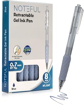 Blue Gel Ink Pens 8 Pack, 0.7mm ST Tip Retractable Pens with Comfortable Grip, Smooth Writing Pens for Office Work, School Supplies, Note Taking and Daily Writing