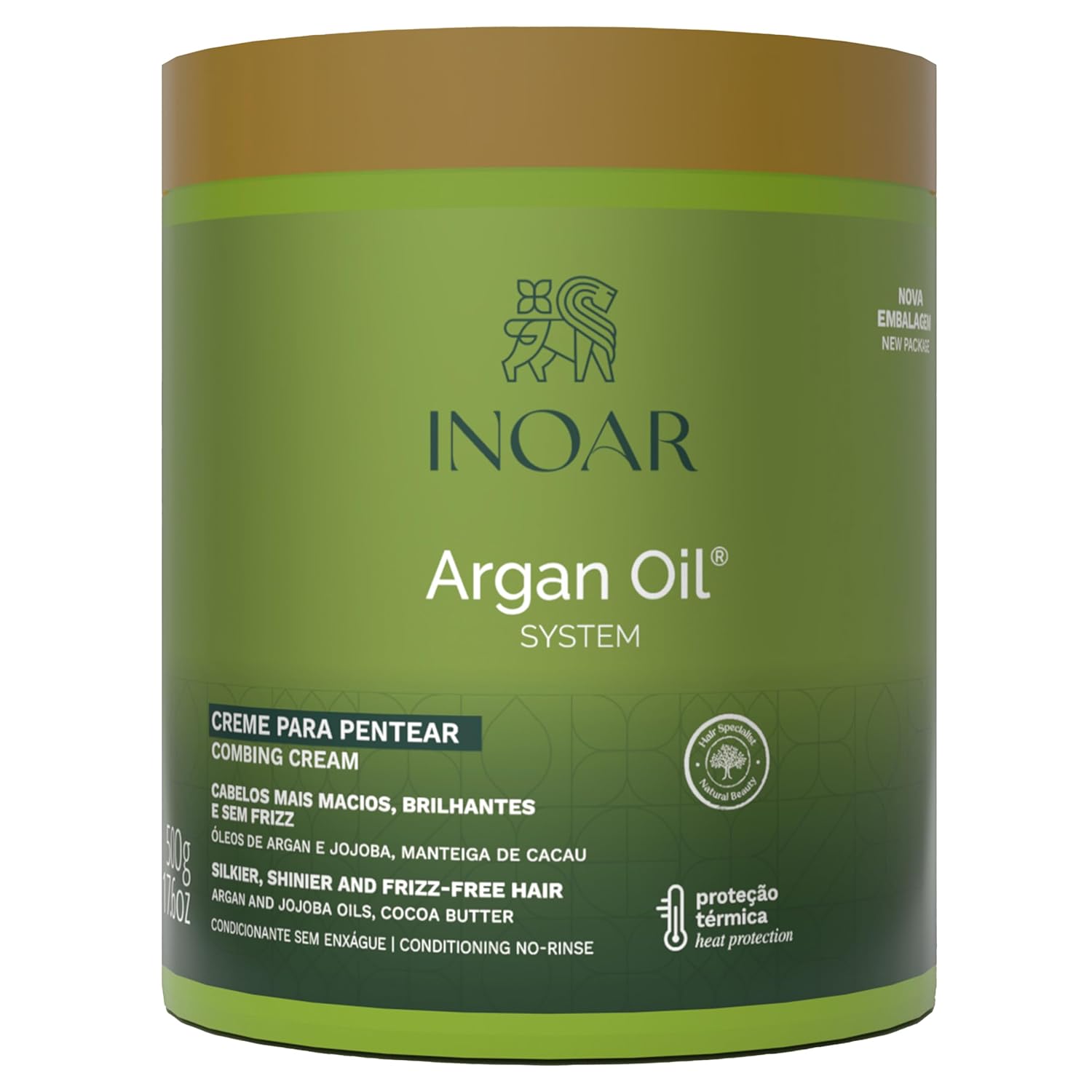 INOAR Argan Oil Combing Cream Creme de Pentear with Jojoba & Cocoa Butter for Deep Hydration & Smoothing, 17.6 Fl Oz