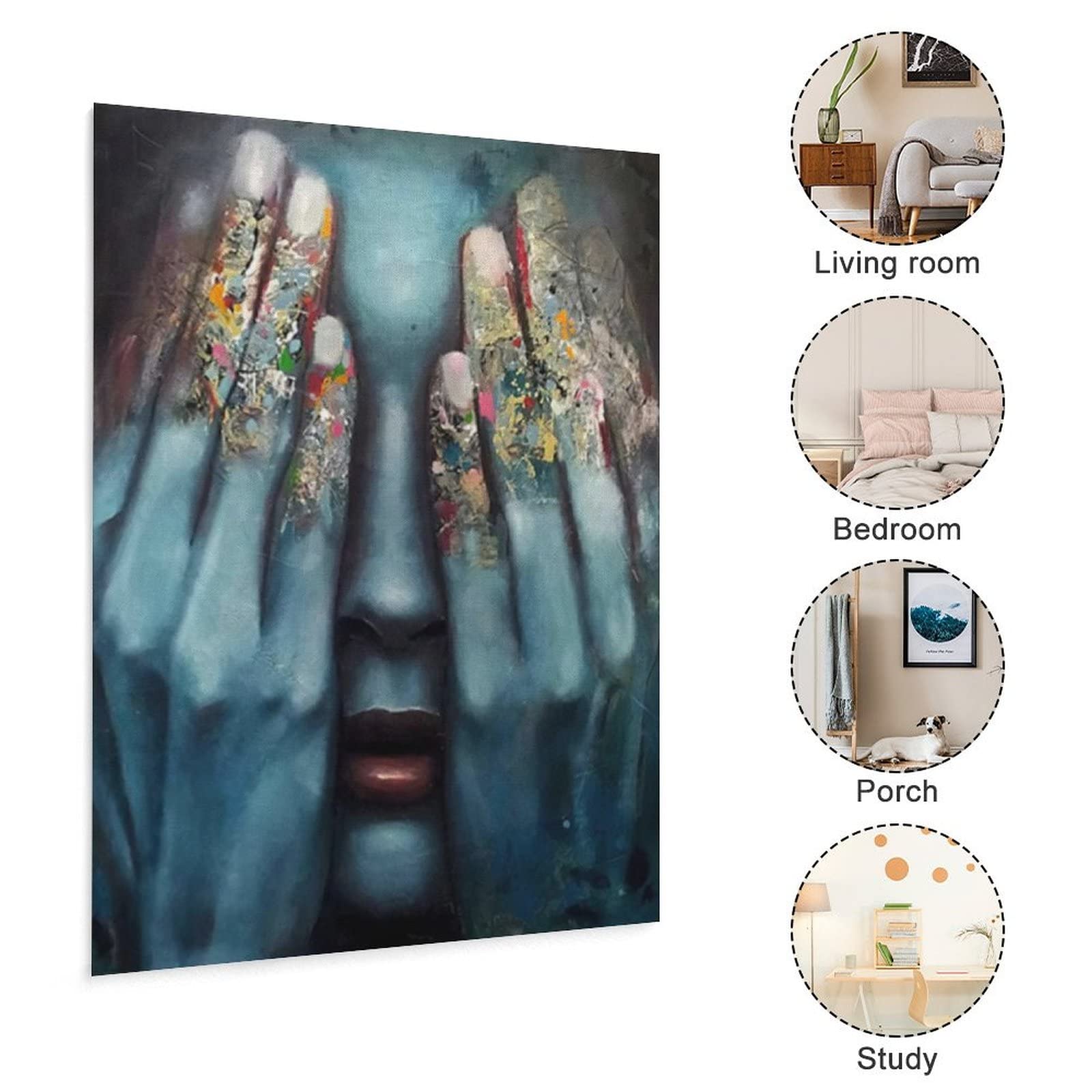 Peinture Murale Abstraite Visage Humain - 30x10 Cm - Bois - Décoration Moderne Pour Salon, Bureau, Hôtel