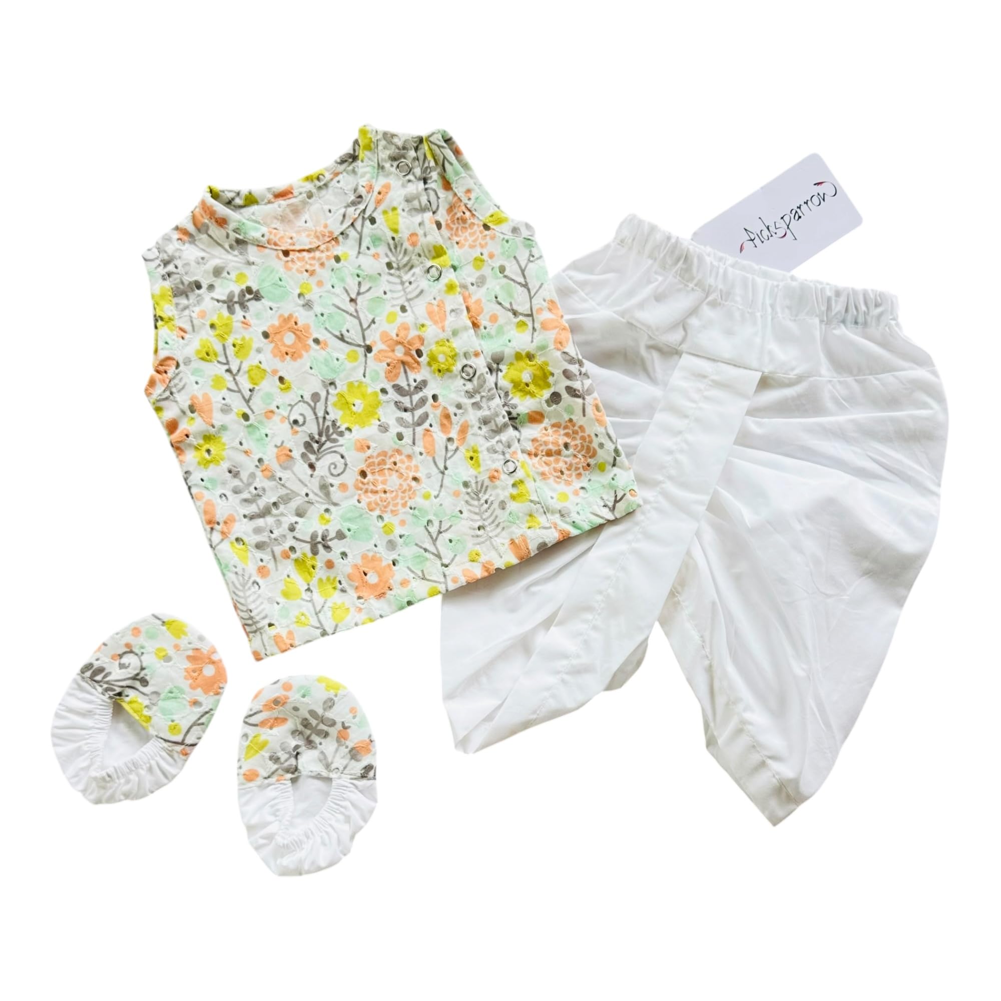 Baby Boy Pure Cotton Short Kurta Dhoti Pant and Booties Set (Printed cutwork)-image-39