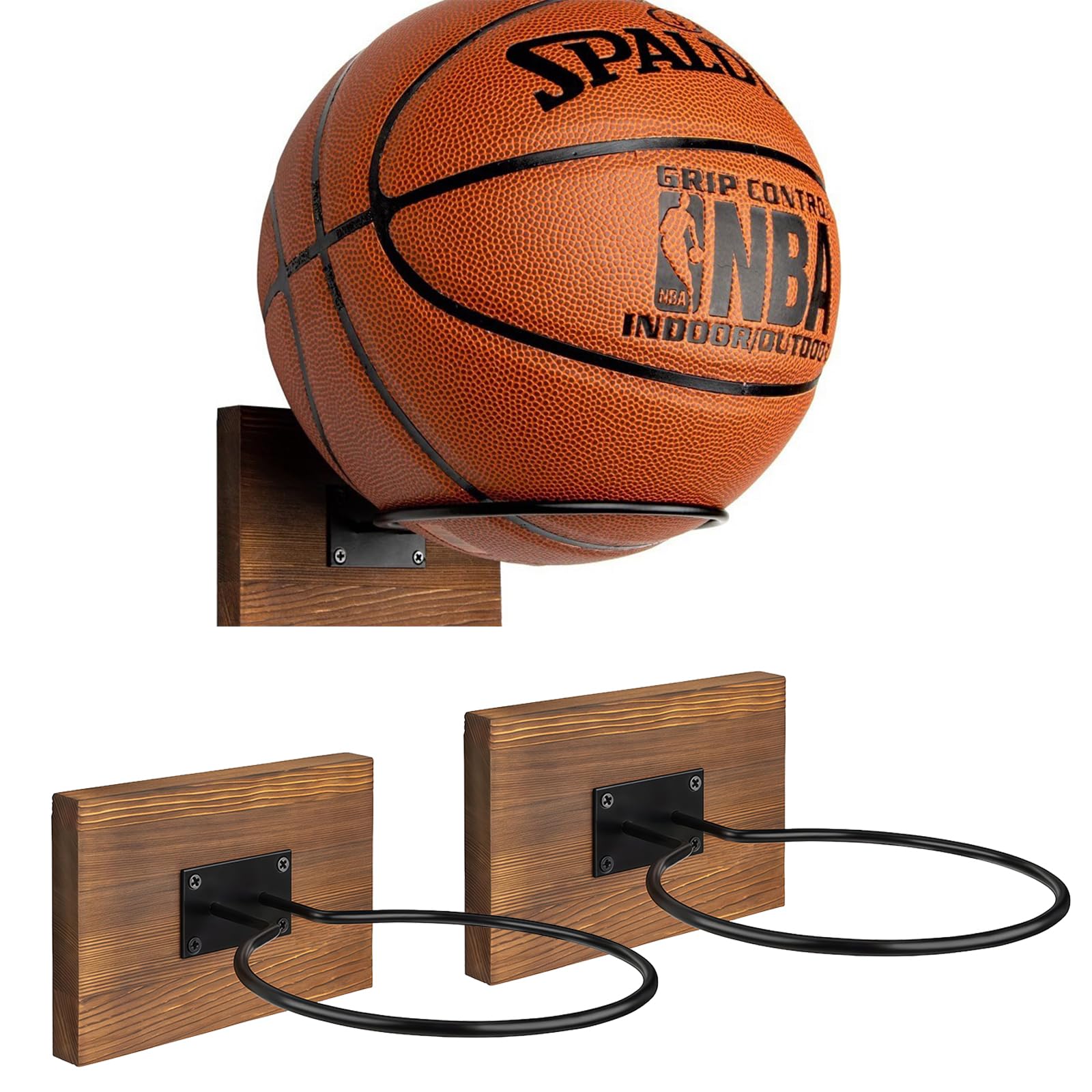 Tel Charme * 3 Pack Metal Football Stand Wall Mount, Ball Display Holder & Storage Rack for Soccer, Rugby, Basketball, Volleyball | Durable Steel Sports Shelf Room Organizer (Brown)