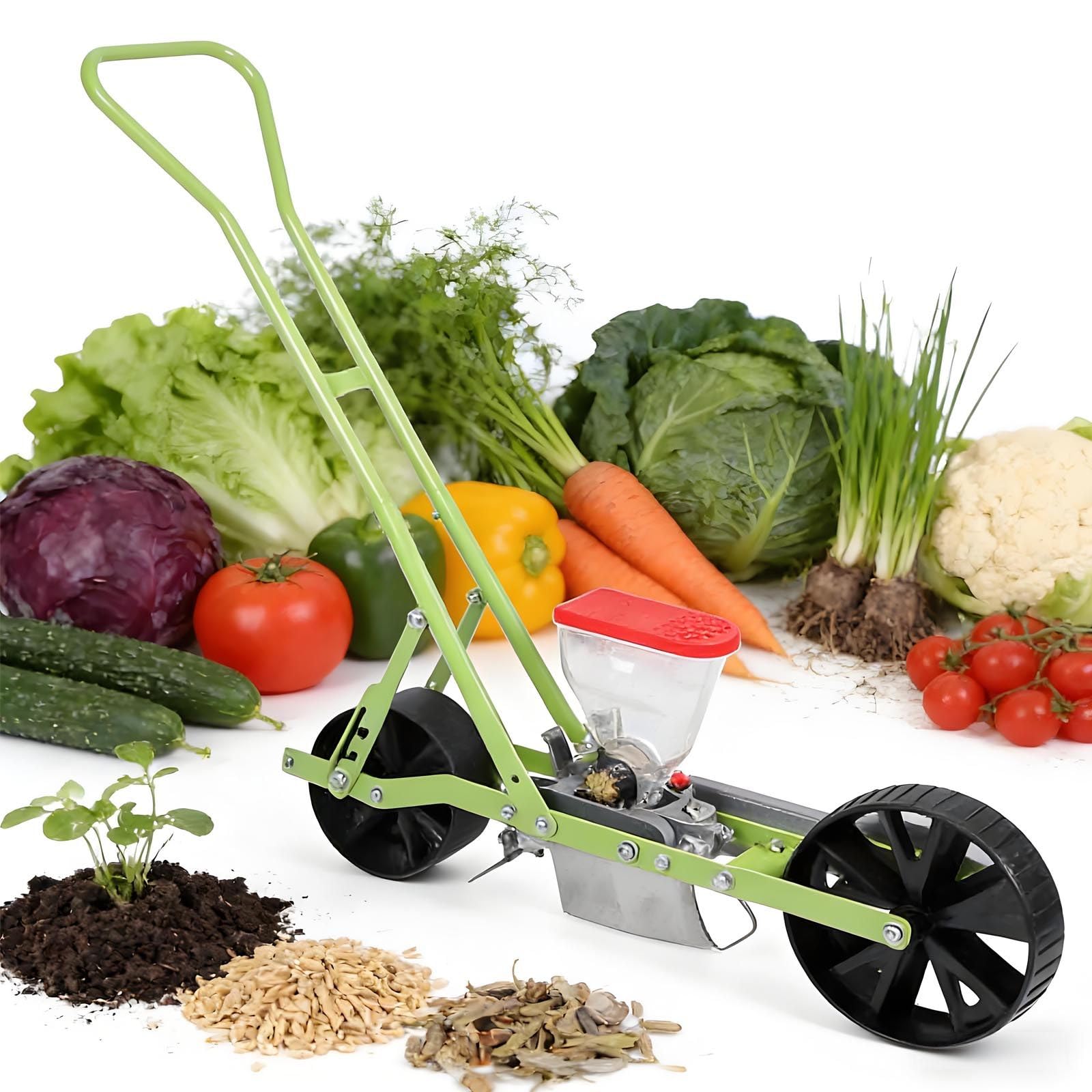 Sembradora de jardín | Sembradora de verduras de empuje manual para verduras, flores, cilantro, repollo, rábano | Sembradora de precisión para terrazas de jardín y laderas