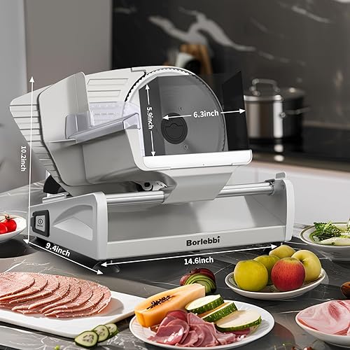 Miniatura 6 de Meat Slicer, 200W Meat Slicer Machine for Home, DC Motor Quiet Deli Slicer with 2 Removable 7.5'' Stainless Steel Blades, Adjustable Dial for