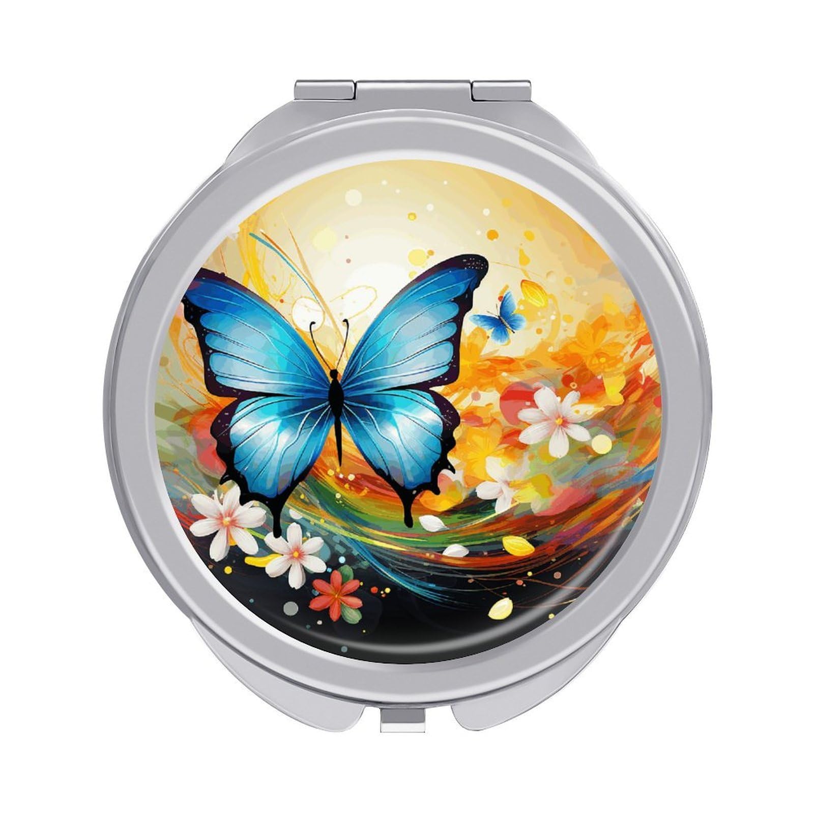 JTREHY Colorful with Butterfly Makeup Mirror Portable Folding Mirror Compact Travel Mirrors 2-Sided Round Pocket Mirrors Cute Handheld Beauty Mirror for Handbag Purse for Women Gift
