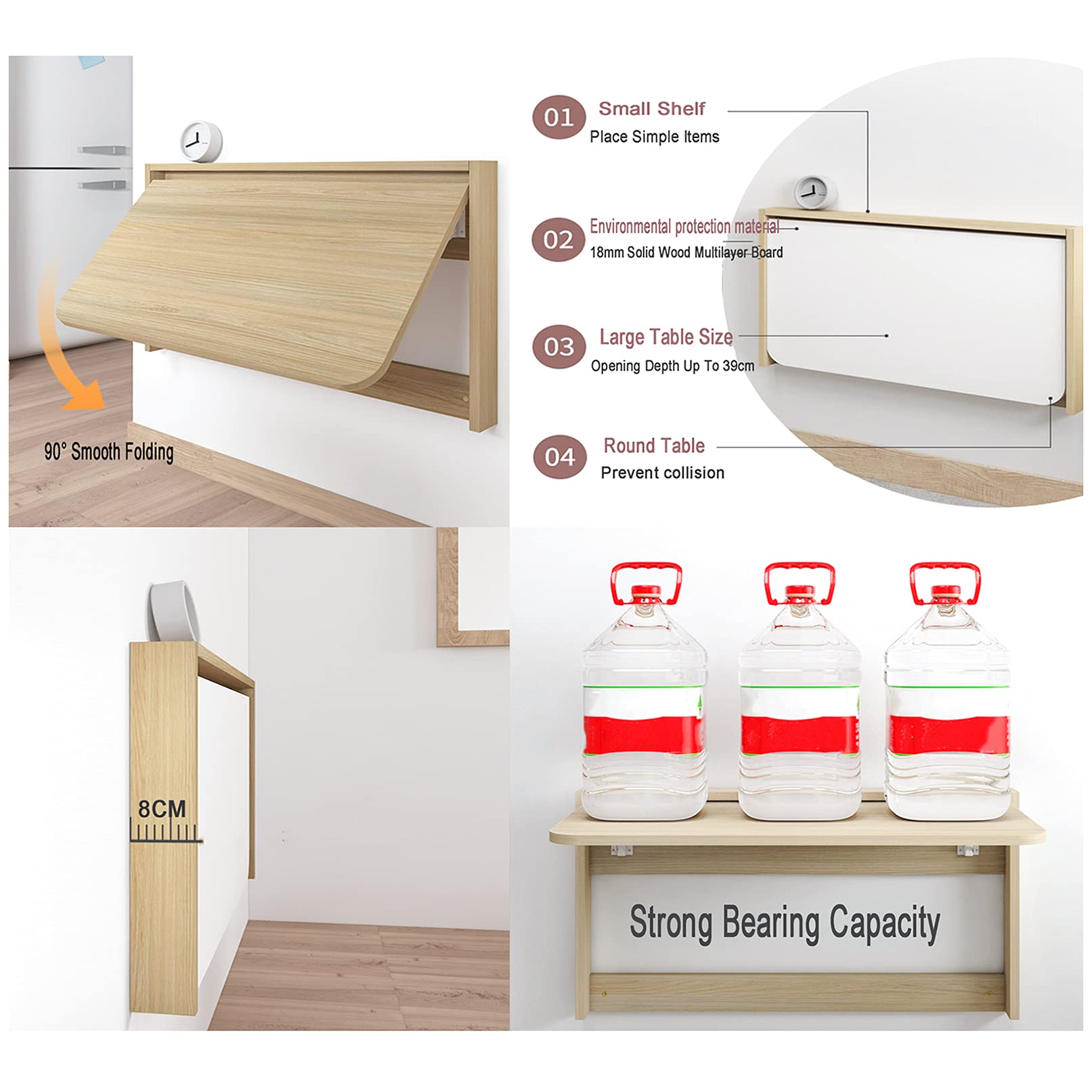 Mesa Plegable De Pared Mesa Plegable de Pared, Escritorio Plegable para Espacios pequeños, Mesa de Hojas abatibles para Comedor, Sala, Estudio, Cocina, Cena, Bar, lavadero