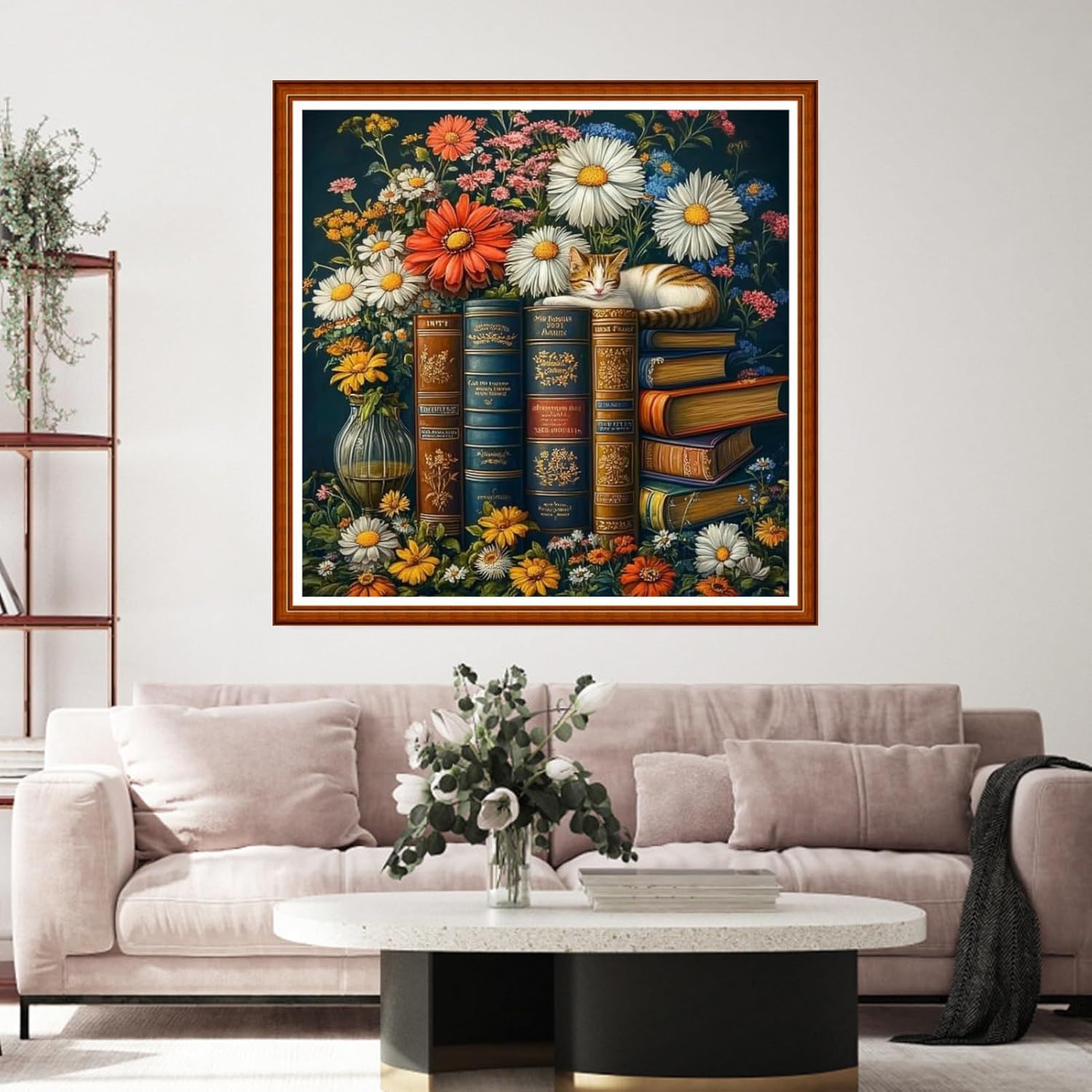 Funart Stamped Cross Stitch Kits for Beginners Full Range of Cross Stitching Preprinted Embroidery Kits for Adults, 11CT Embroidery Pattern Needlepoint Kits-Book Flowers 18x18 inch