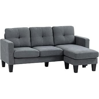 Homcom Corner Sofa with Reversible Chaise Longue Linen Look Dark Grey
