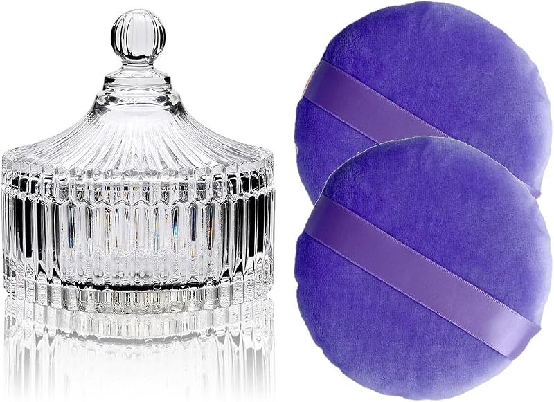 YILUSHENGHUA Conjunto com 2 Puffs Roxos para Pó e Pote de Vidro Transparente