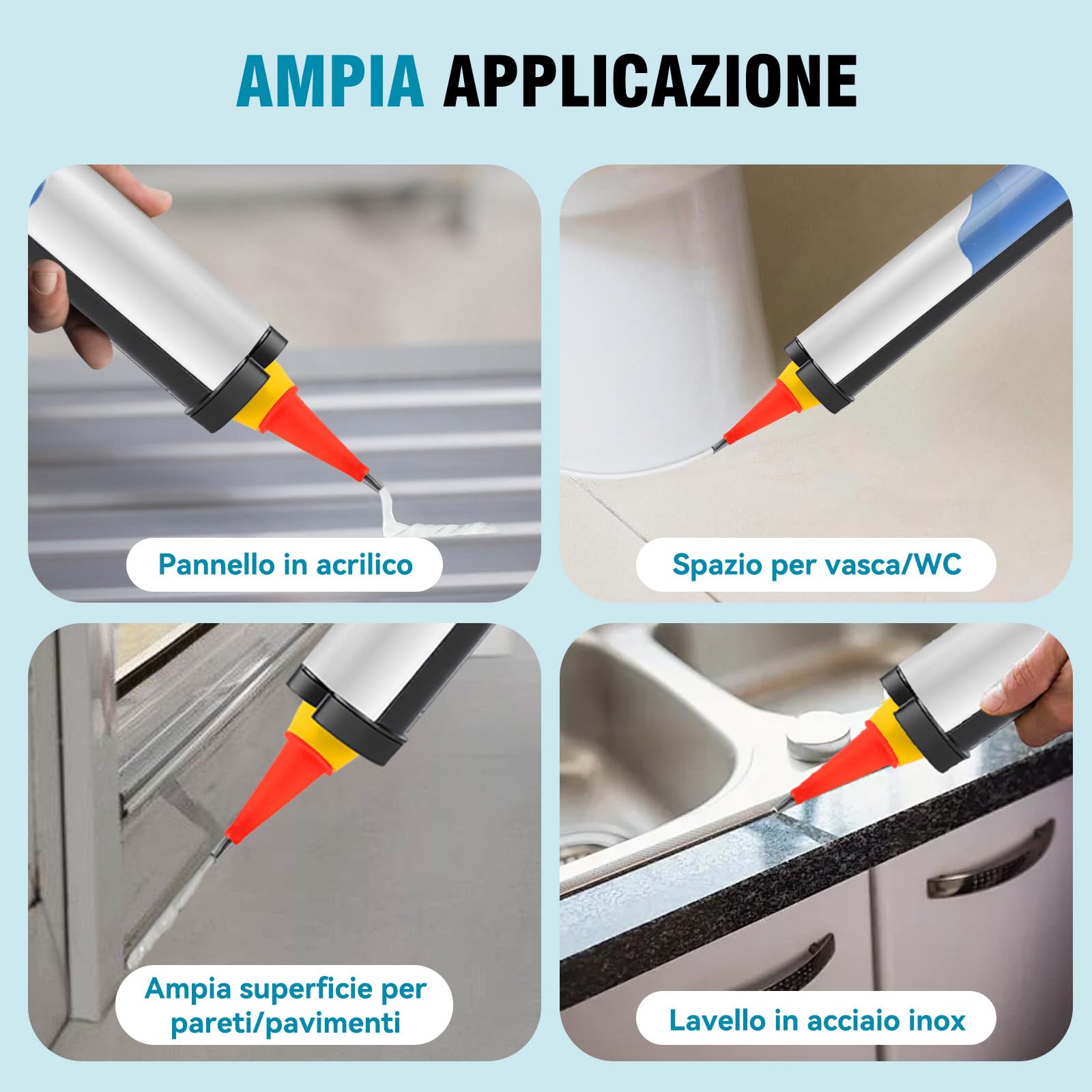 Yofidra Pistola a Cartuccia Elettrica, Batteria 2 x 2.0Ah, 4 Velocità, Illuminazione LED, Pistola per Cartucce di Silicone, Pistola per Cartucce da 300ml, Sigillatura, Stucco, Senza Perdite