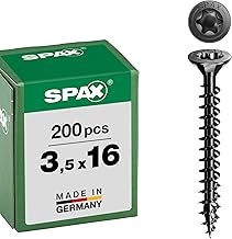 Spax T-Star plus Universal Countersunk Head Screw, Black, Full Thread, 3.5 x 16 mm, Pack of 200