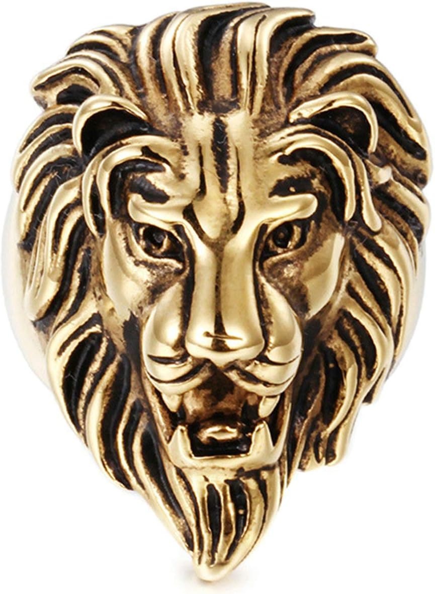Daesar Stainless Steel Rings for Men Engraved Lion Head Silver/Black/Gold Men Rings Fashion