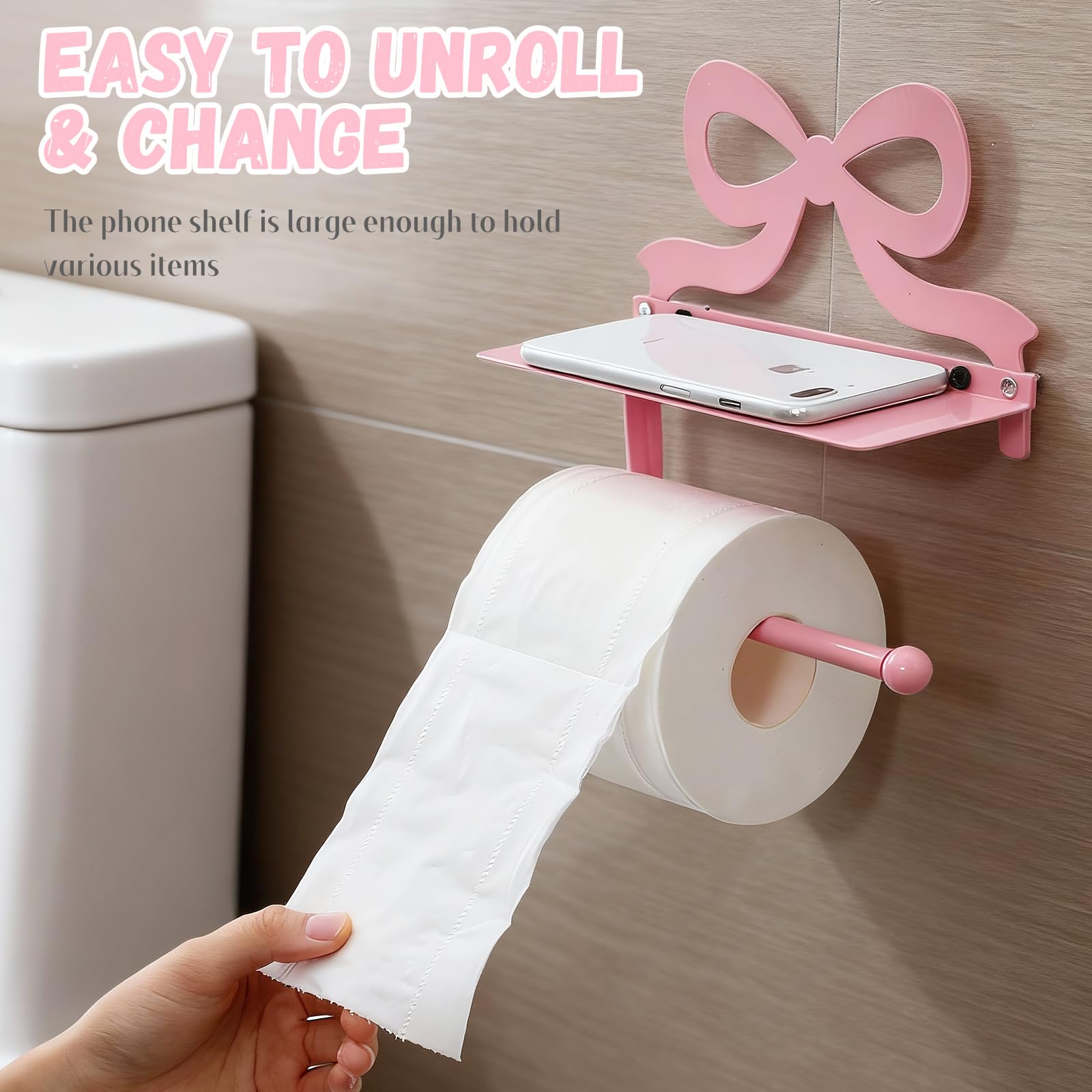 Pink Bow Toilet Paper Holder - Wall Mount -3
