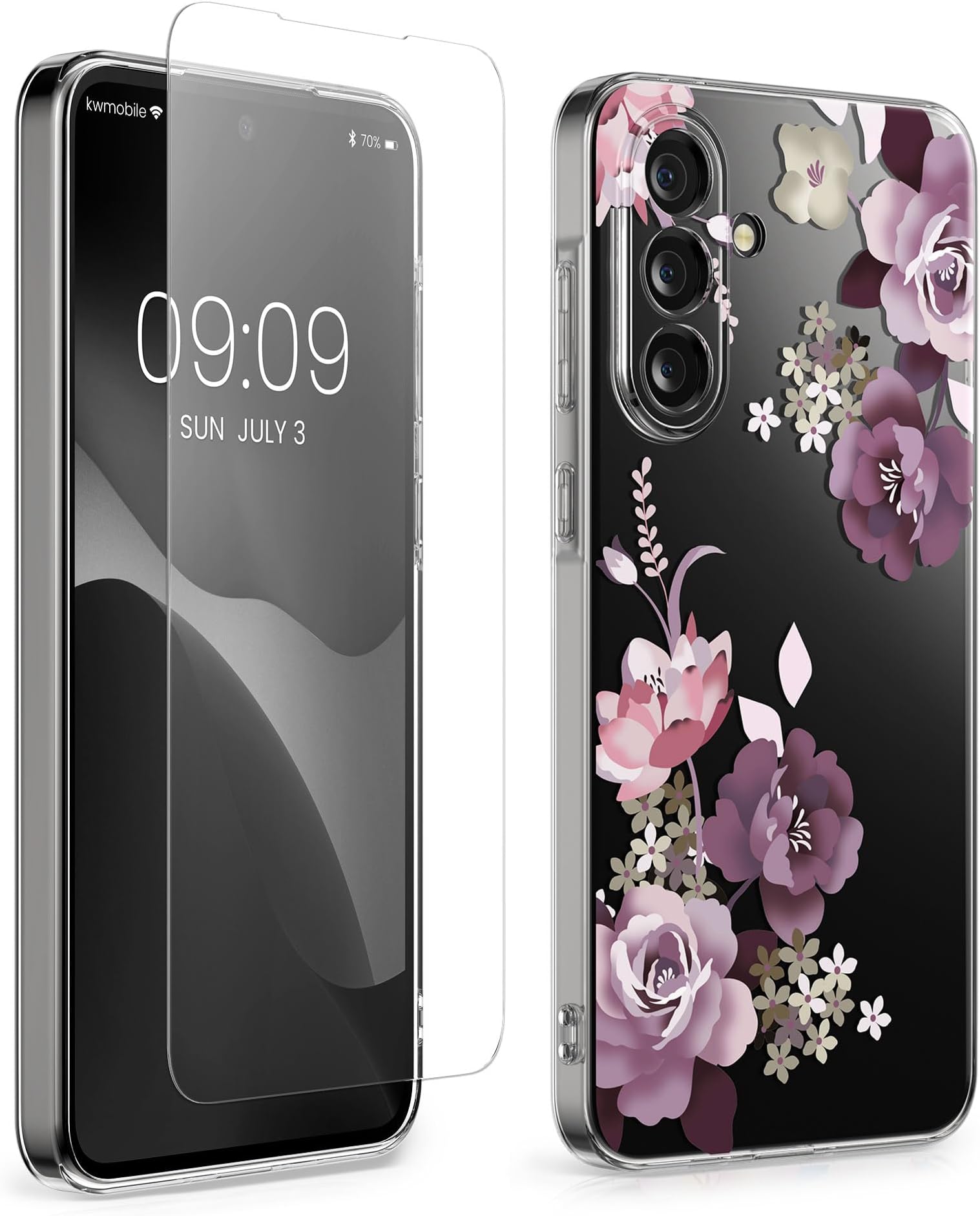 Clear Case and Screen Protector Compatible with Samsung Galaxy A56 5G Case - Flower Bouquets Pastel Purple/Transparent