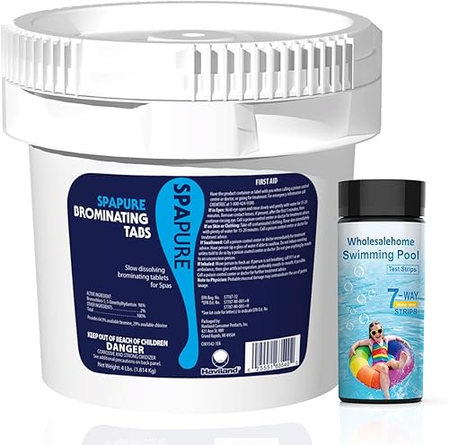 SpaPure Tabletas de bromo para bañera de hidromasaje, tabletas de bromación de 4 libras para flotador de bañera de hidromasaje con tiras de prueba