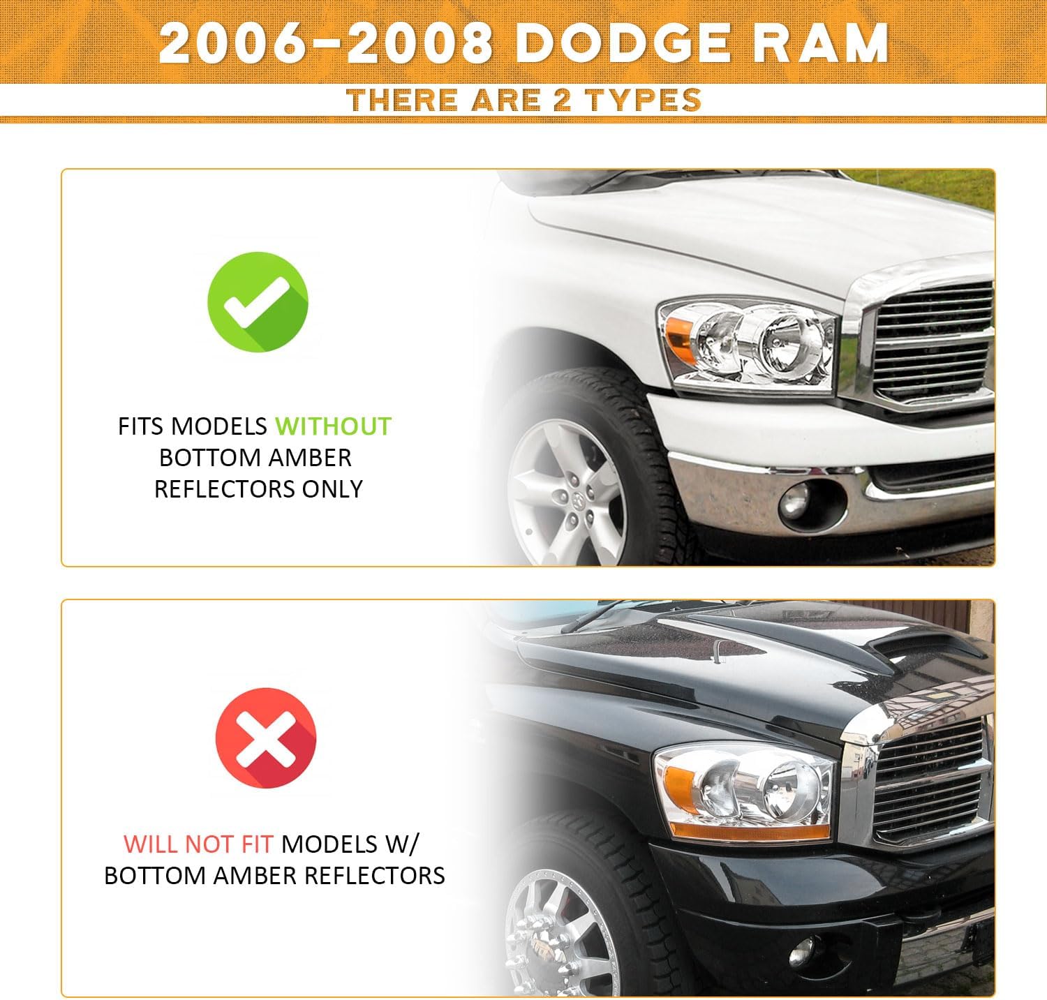 WEELMOTO Headlight Assembly for 2006 2007 2008 Dodge Ram 1500/2500/3500; 2009 Ram 2500/3500 Old Body Style Only Headlamp Replacement Chrome Housing