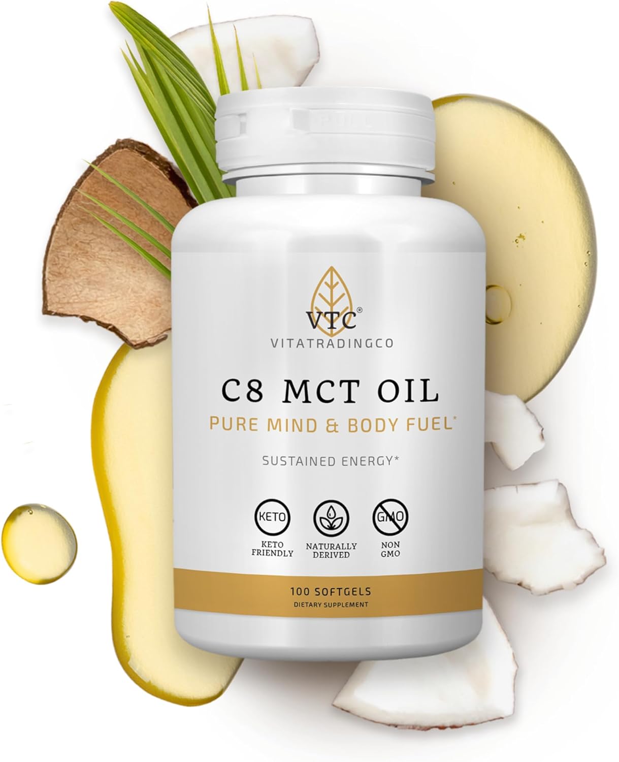 VTC VitaTradingCo. C8 MCT Oil Capsules | Naturally Derived Caprylic C8 Supplement | Coconut Oil Pills | Sustained Energy | Keto Friendly, Non GMO | 100 Softgels - Image 7