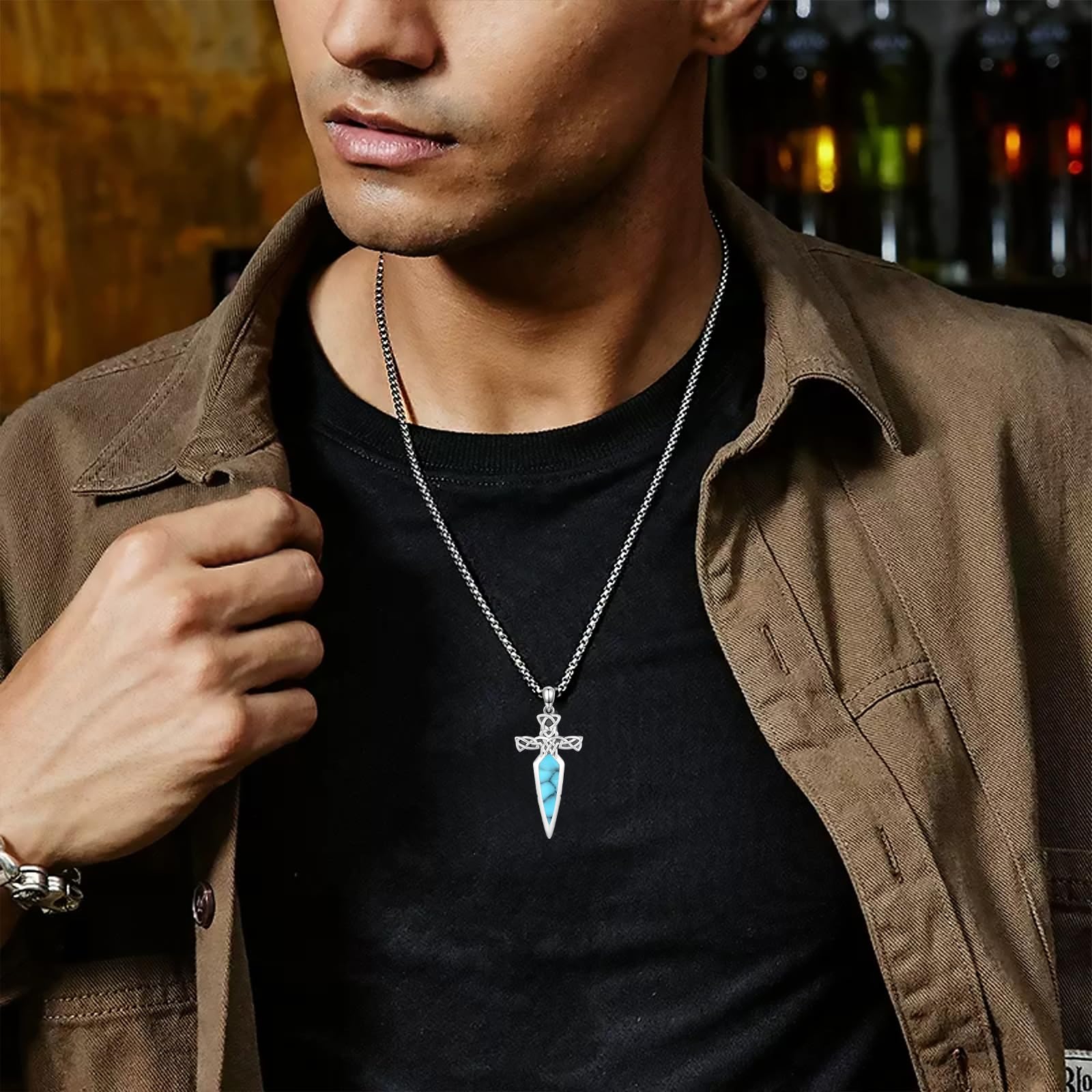 Sword Necklace 925 Sterling Silver Dagger Pendant Necklace Retro Gothic Jewelry Gifts for Men Father Women