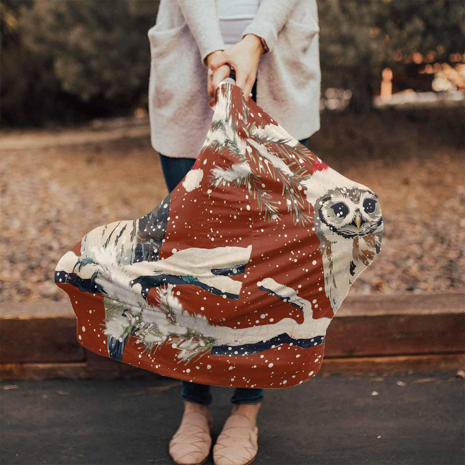 Nursing Cover for Breastfeeding Scarf, Hand Painted Owl Snow Pine Branch Christmas Baby Car Covers Super Soft Multi Use for Canopy Shopping Cart Cover Blanket Stroller Cover