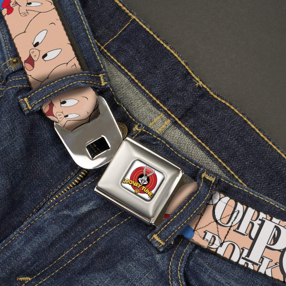 Belt Seatbelt Buckle Porky Pig Poses Pink Youth 20 to 36 Inches