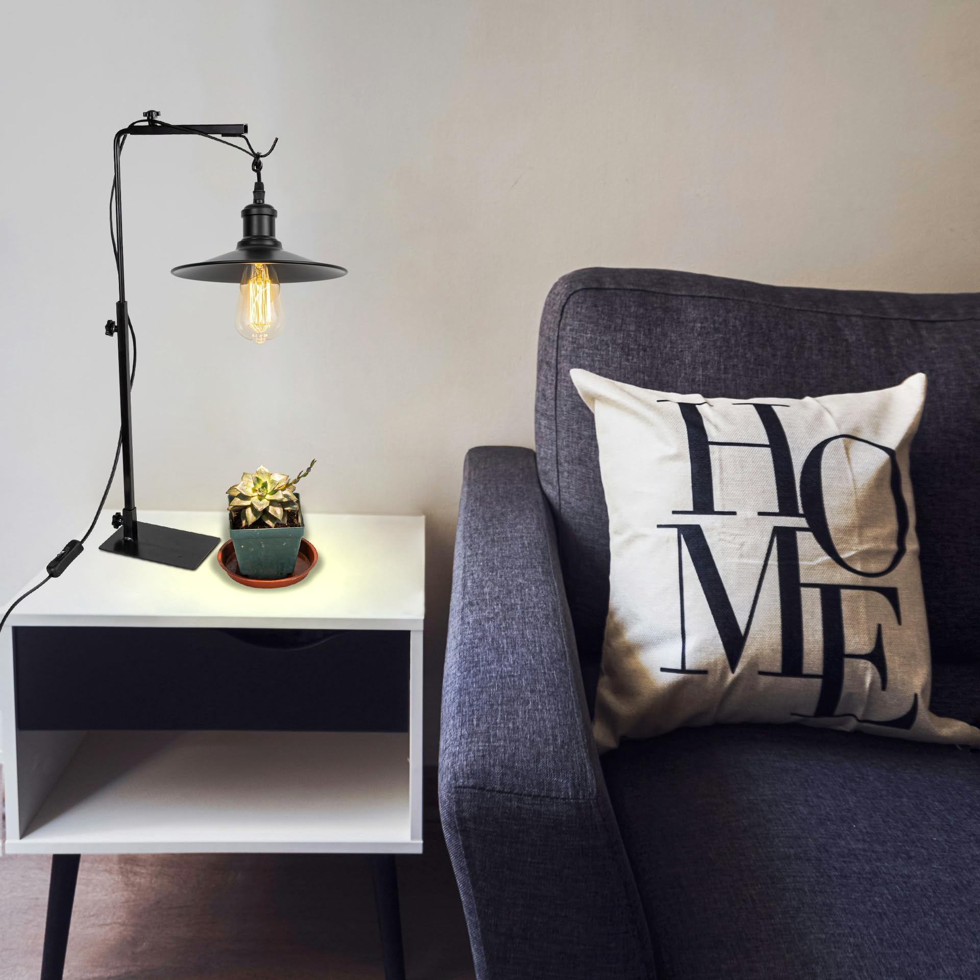 Metall Pflanzenlampe mit Zeitmessfunktion E27-Lampenfassung, 66cm Höhenverstellbare Pflanzenlicht für Zimmerpflanzen Garten, Gewächshaus, Grow Light mit 1,8 m Kabel,22cm im Ø