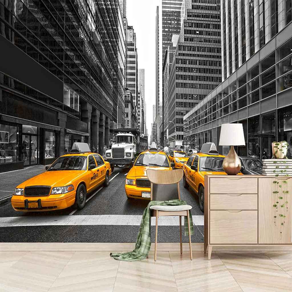 Papier peint photo 3D voiture jaune géant toile auto-adhésive moderne 400x280 cm