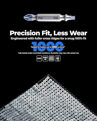 Vista 22 de toolant Puntas de destornillador Phillips antideslizantes, puntas de destornillador de impacto magnéticas antideslizantes #2 con puntas mecanizadas