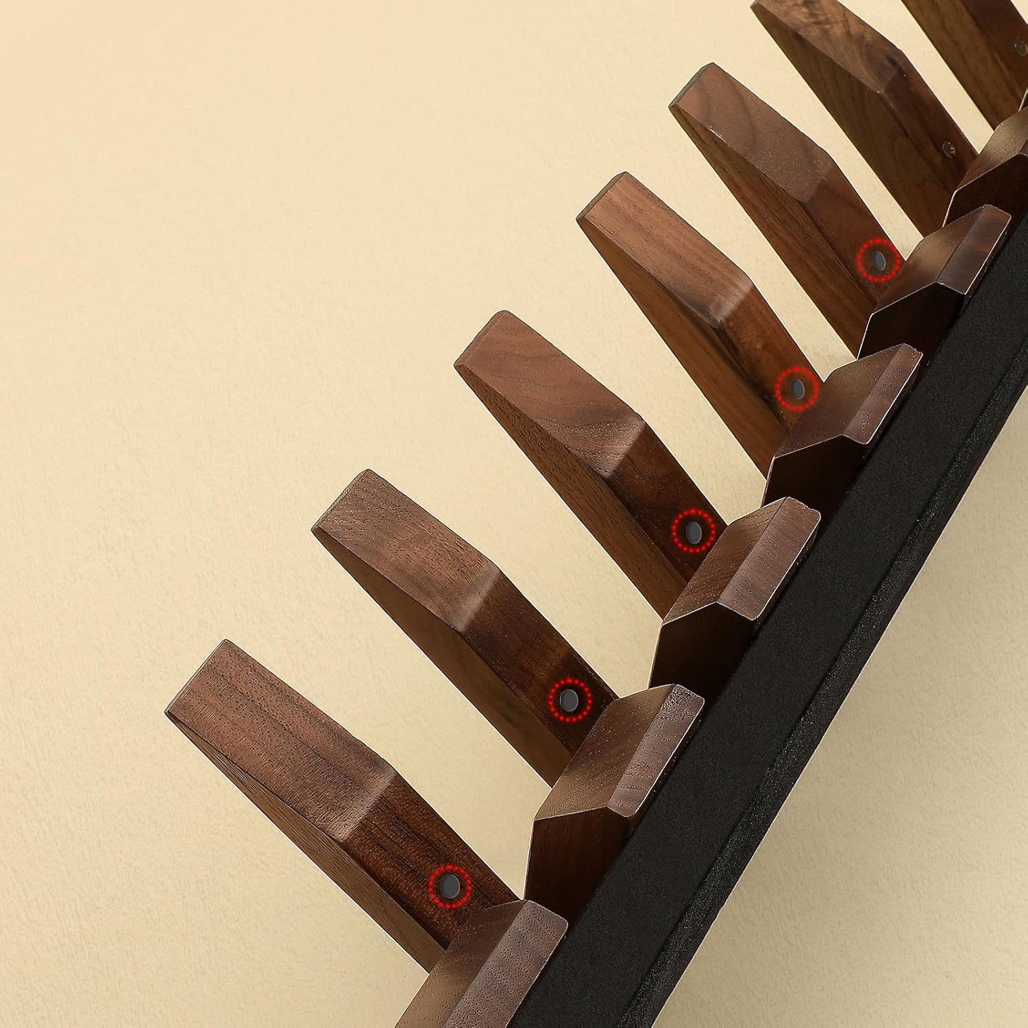 Walnut Wood Slanted Hanger Wall Mounted with 6 Hooks for Bathroom or Bedroom or Entryway