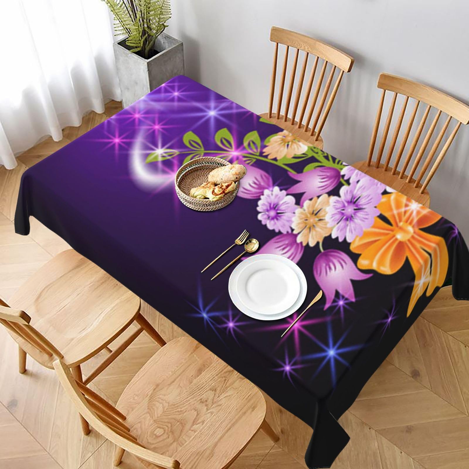 BNVSADC Light romantic Flowers Printed Rectangle Tablecloth 228x152 CM, Water Resistant Polyester Table Cloth Decorative Fabric Table Covers for Kitchen Dining Table Parties Camping