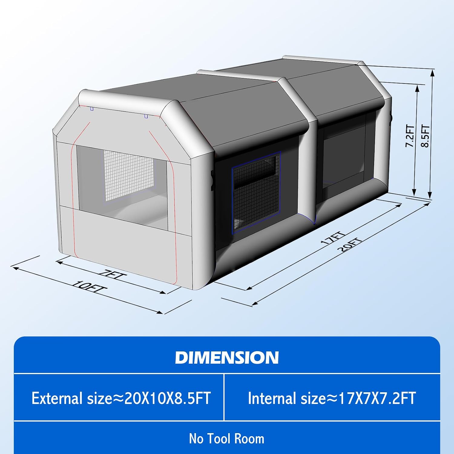 OZIS 20x10x8.5Ft Inflatable Paint Booth Tent with Blower Portable Spray Paint Booth with Air Filter System Blow Up Paint Booth for Auto Parts, Furnitures Painting