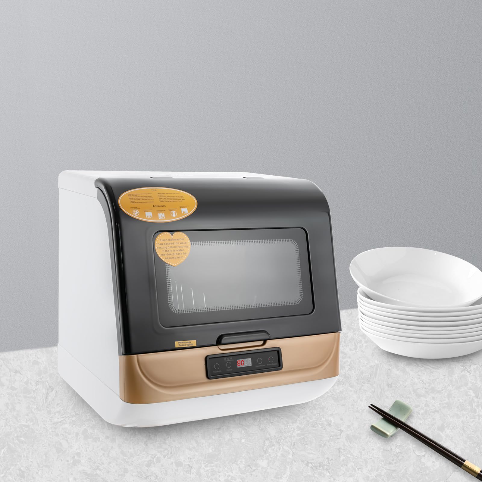 Lavavajillas de mesa 800 W, mini con 3 modos de limpieza, control táctil, secado residual y refrigerado por aire para 4-6 juegos (12-20 piezas)