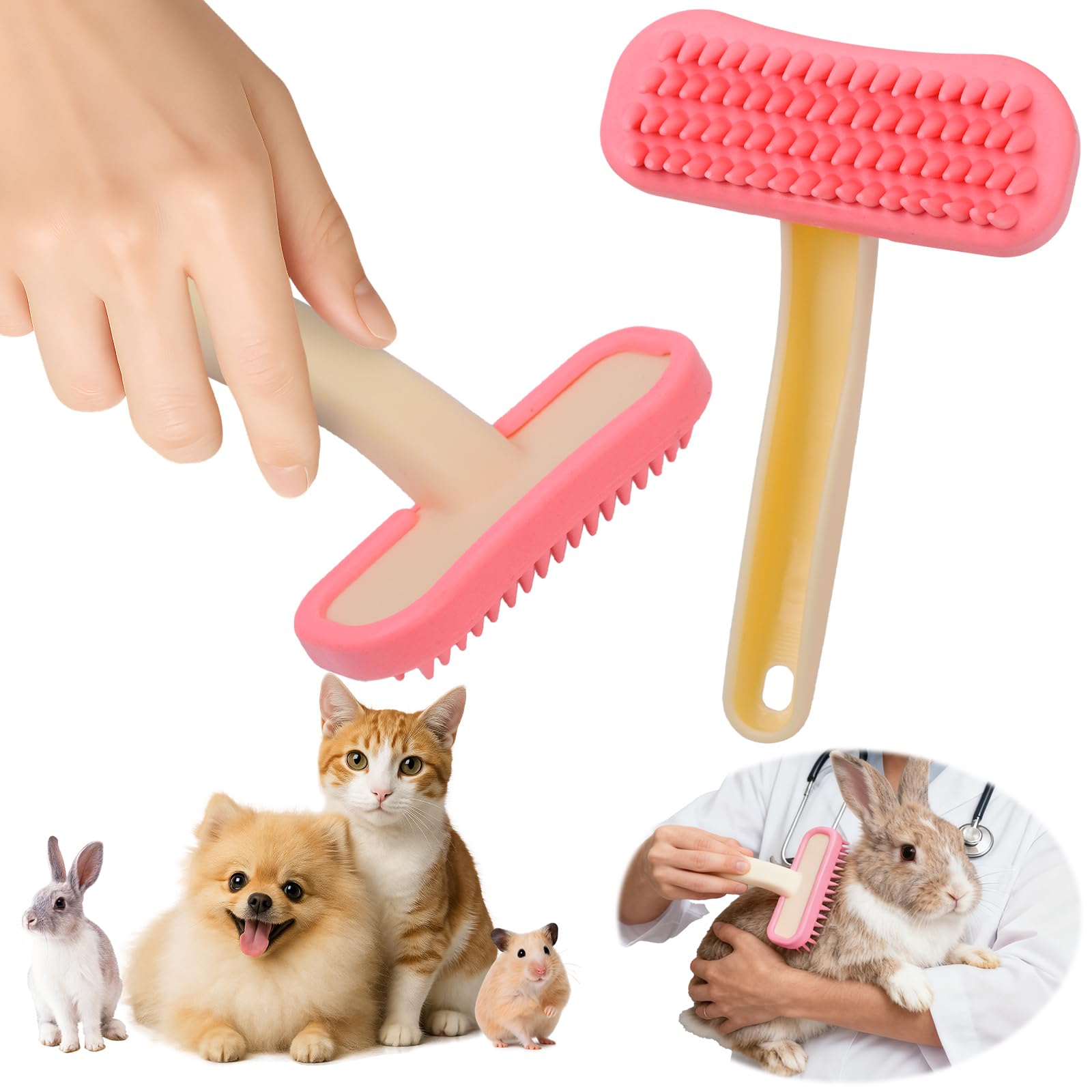 Bunny Brush, Soft Silicone Small Animal Brush, Short Hair Dog Brush - Removes Loose Fur, Detangles & Massages for Rabbits, Chinchillas, Kittens & Puppies During Shedding Season or Bath Time