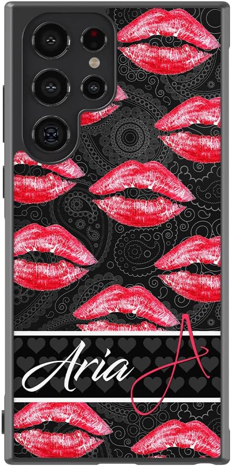 Red Lips Mouth Personalized Black Rubber Phone Case Compatible With Samsung Galaxy S25 S25+ S25 Ultra S24 S24+ S24 Ultra S24FE, S23 FE S23+ Ultra S22 S22+