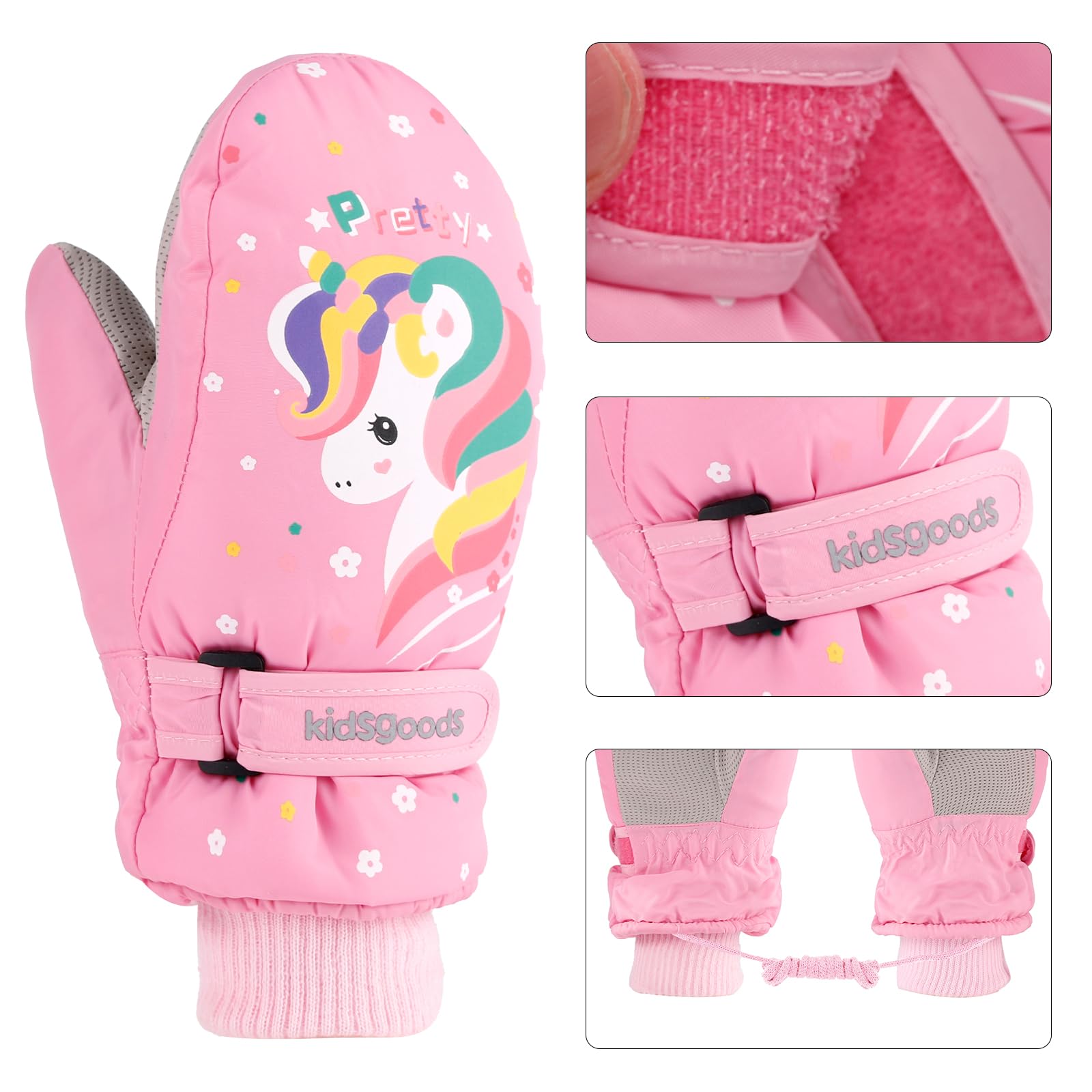 KAKU NANU Guanti da Sci per Bambini Guanti 2-10 Anni Guanti Impermeabili Guanti Invernali da Neve Caldi per Bambini Guanti in Pile Termico per Ragazzi Ragazze Rosa Viola Blu Cartone Animato