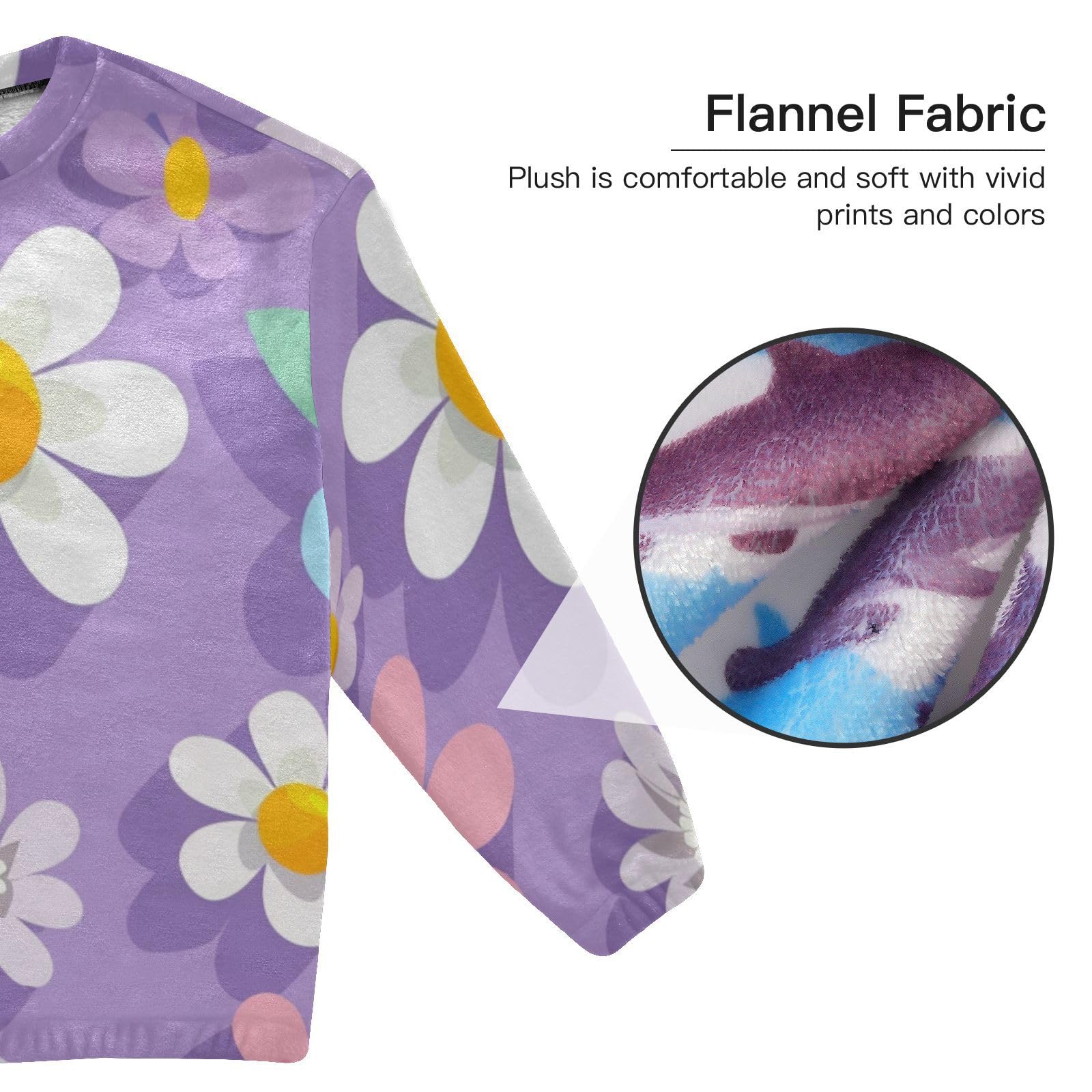 Viola Floreali Colorati Daisy Morbido Donne Pile Pigiama Set Manica Lunga Pjs Lounge Set con Tasche