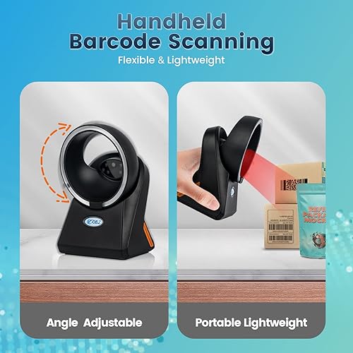 Miniatura 3 de OBZ Escáner de código de barras QR 2D omnidireccional, lector de plataforma de escritorio USB manos libres para códigos 1D/2D, detección automática