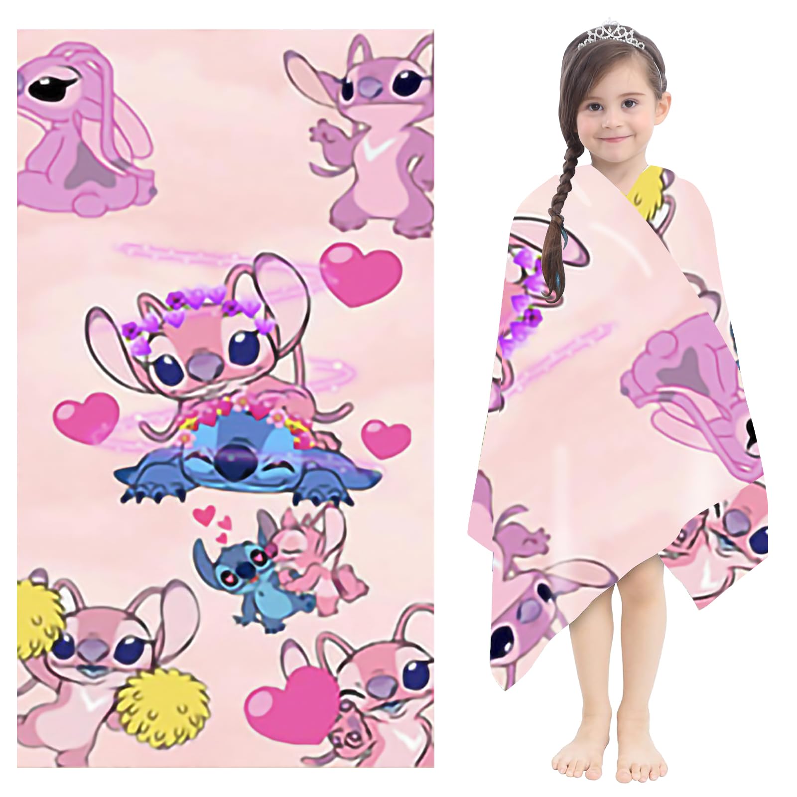 WKxinxuan Toalla Stitch Niña 75 * 150cm Toallas Playa, Stitch Toalla Personalizada, Toalla Stitch de Playa Infantil de Microfibra de Secado Rápido, Adecuado para Baño, Piscina, Playa, Camping (B)