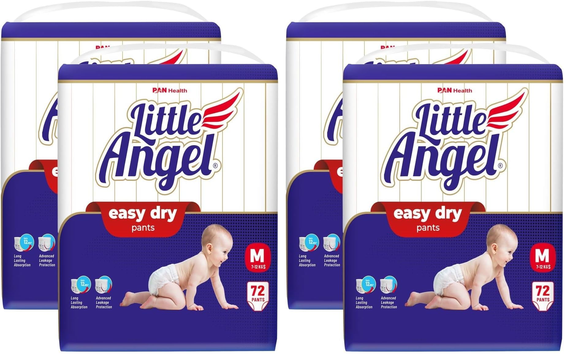 Little Angel Easy Dry Diaper Pants with 12 hrs Absorption Medium (M) Size 144 Count, Pack of 4, 7-12 Kgs - M (72 Count, Pack of 4)-image-38