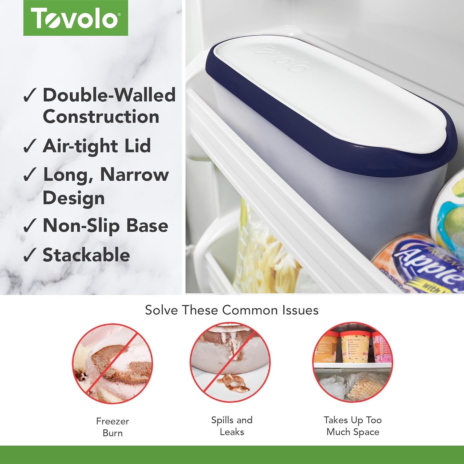 Tovolo Ice Cream Containers for Homemade Ice Cream Glide A Scoop Ice Cream Tub for Reusable Frozen Treats, 1.5 Quart BPA Free Insulated Freezer Safe Container with Lid, Deep Indigo - Image 3