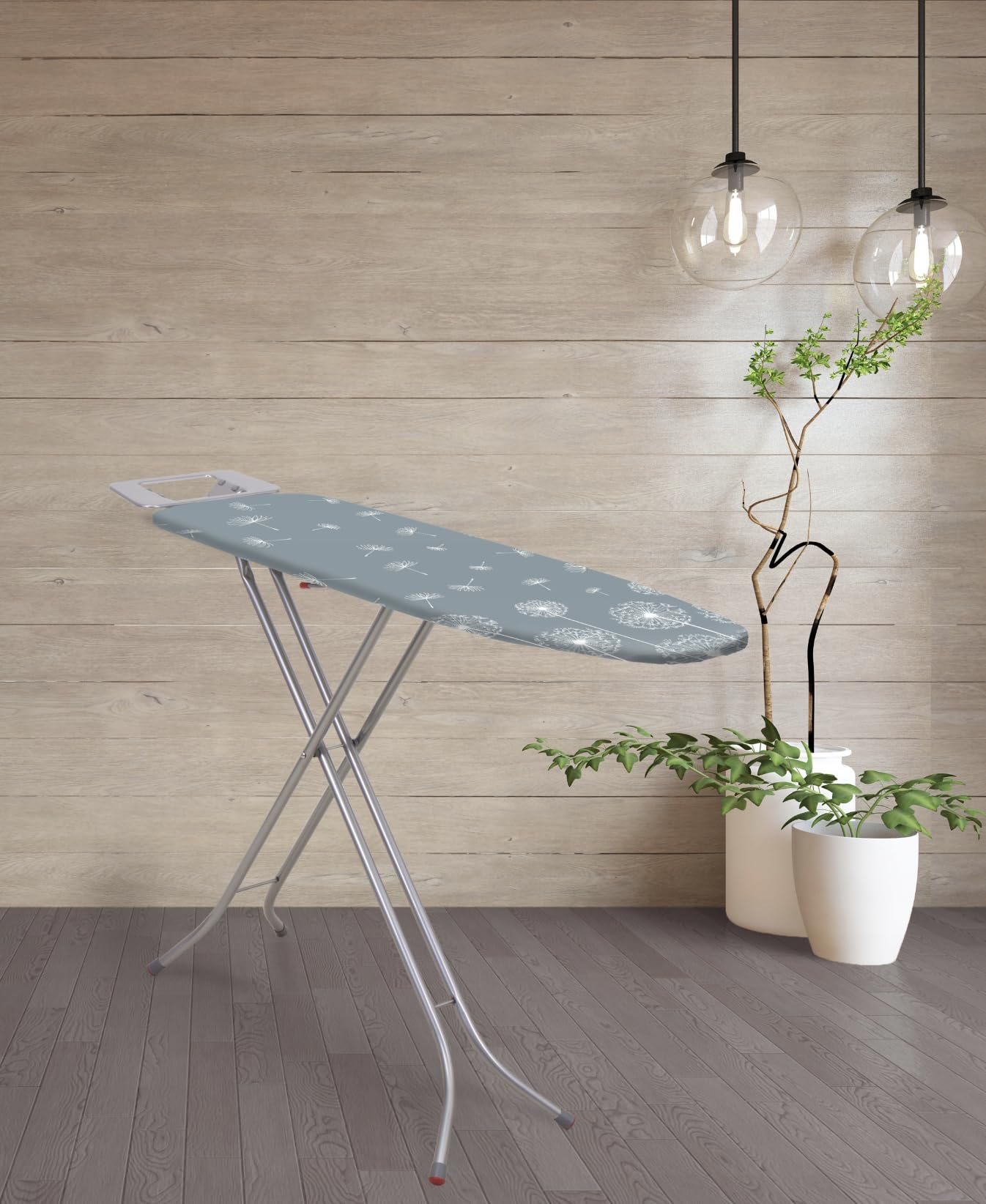 KADAX Asse da Stiro Pieghevole 114 x 34 cm, Tavola da Stiro Salvaspazio con Altezza Regolabile, Supporto per Ferro e Copriasse in Cotone (Grigio chiaro