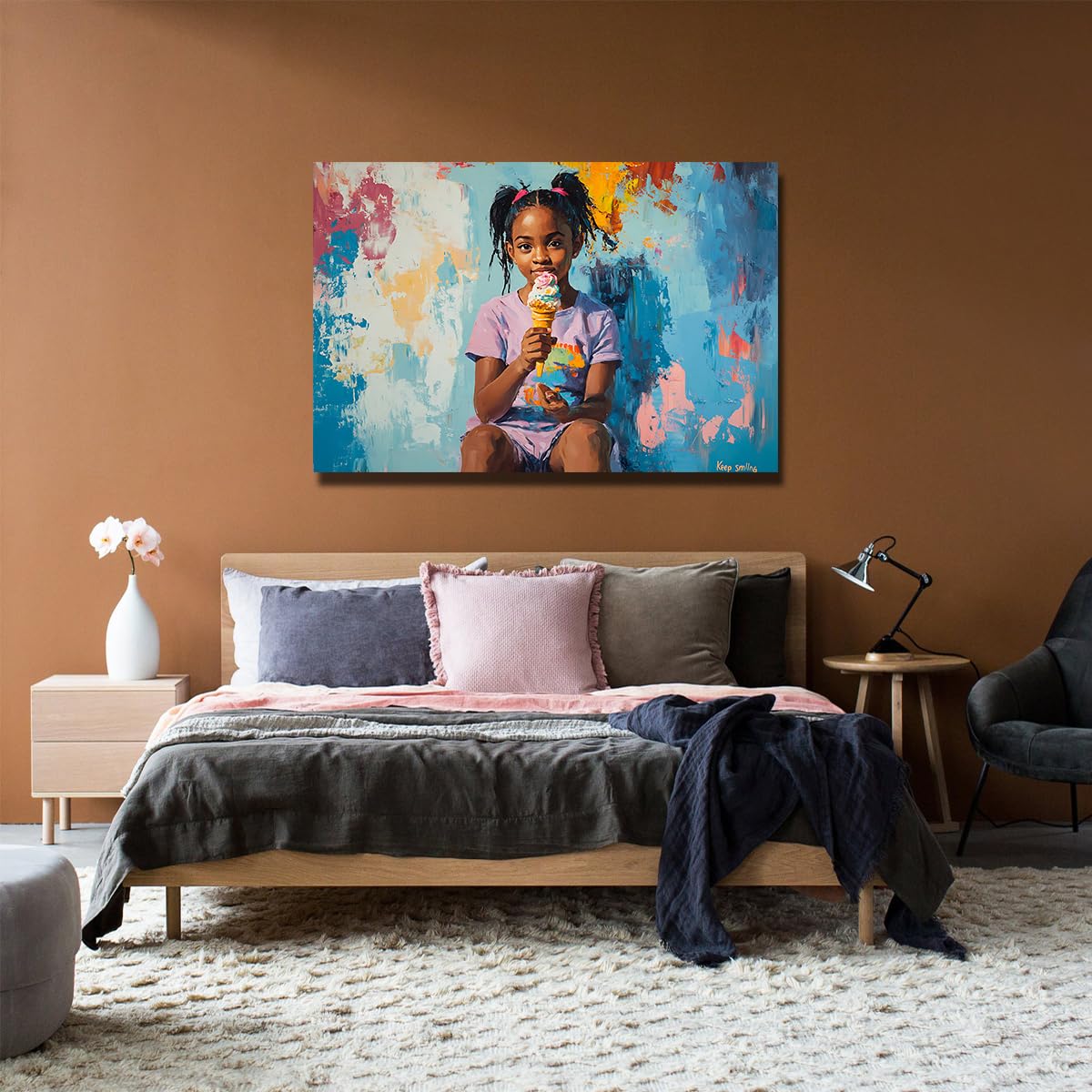 TOANGWALL Moda sztuka ścienna mała dziewczynka jedząca lody mural abstrakcyjna farba olejna obrazy kolorowe wydruki na płótnie grafika do przedszkola dekoracja pokoju zabaw 75 x 115 cm