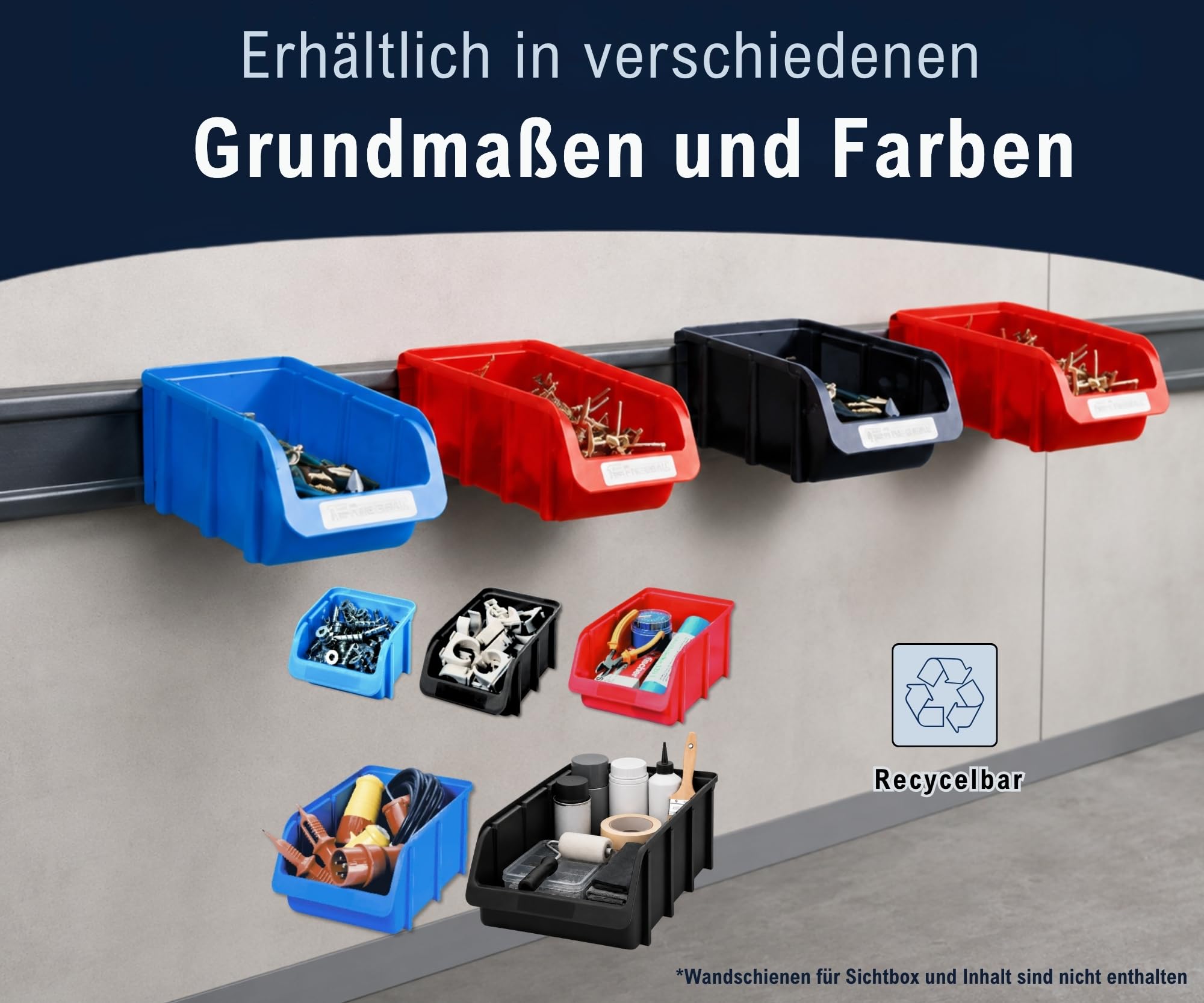 hünersdorff Set 24 tiroirs de rangement empilables, Boîtes de rangement, Rangement d'outils, haute stabilité dimensionnelle et capacité de charge, en polypropylène (PP), taille 2, rouge