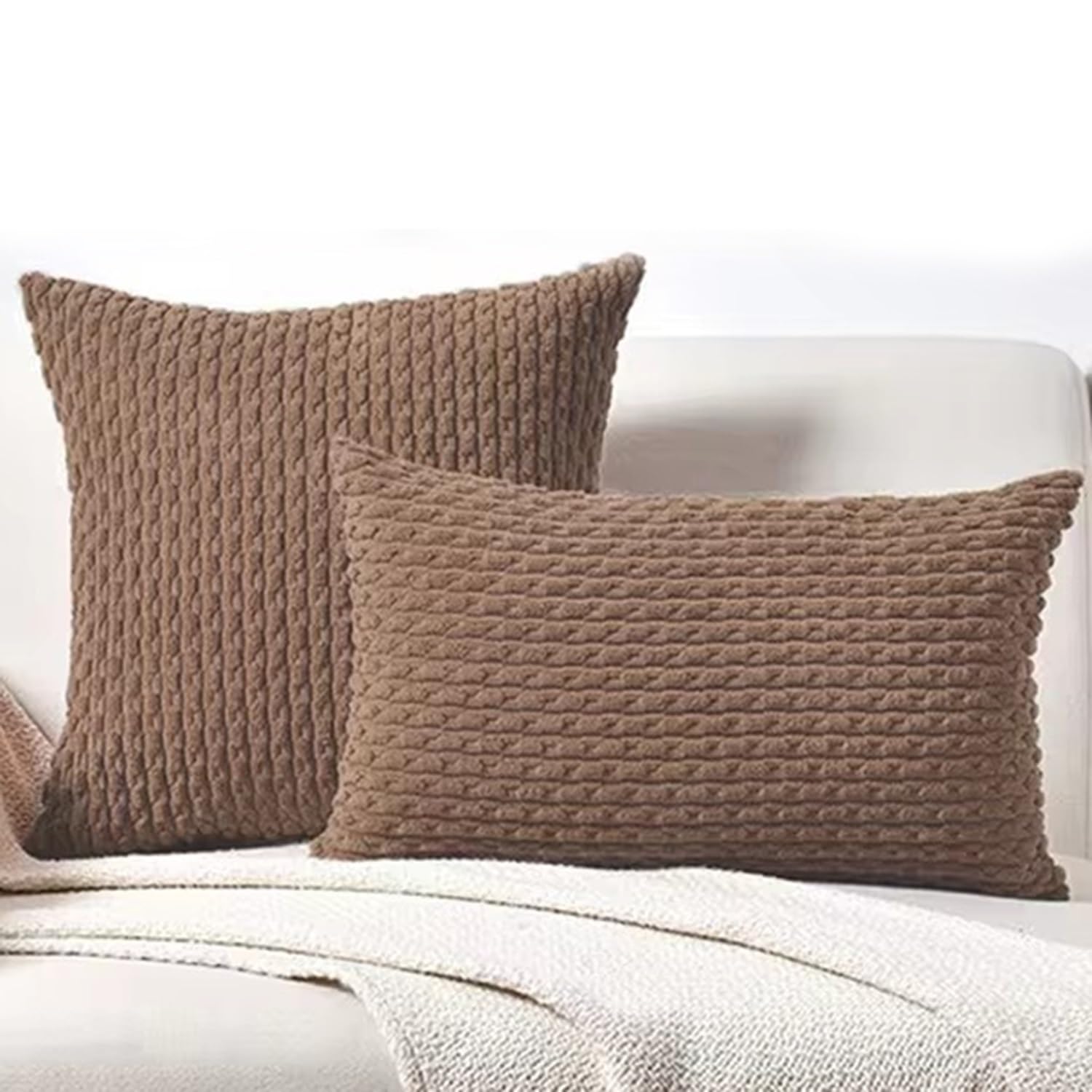 Elysysrl Light Brown 2 Pack Cushion Cover 40X40 50Cm X 50Cm, Soft Corduroy Throw Pillow Covers 30 X 50Cm 45Cm X 45Cm, Square/Rectangle Pillow Cases Cushion Protectors(,2Pcs 40X40cm)