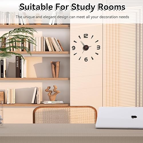 Miniatura 3 de Reloj de pared 3D DIY, reloj de pared sin marco, moderno espejo 3D, decoración de pared de sala de estar, estilo europeo, reloj de pared negro