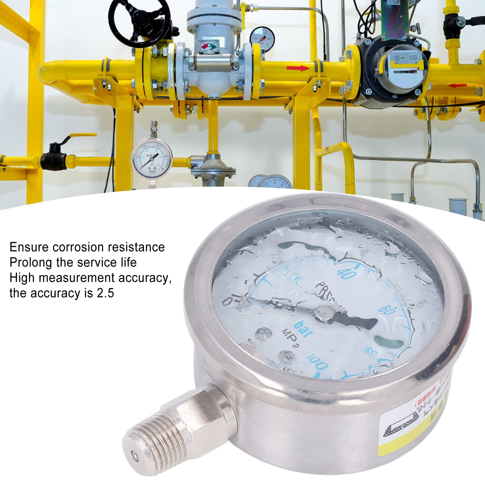 Manómetro de Acero Inoxidable de 1,4" NPT, para Aceite, Agua y vacío, para Uso doméstico e Industrial, de 0 a 10 MPa, para Aire, Gas, Agua y Aceite (0 a 10 MPa)