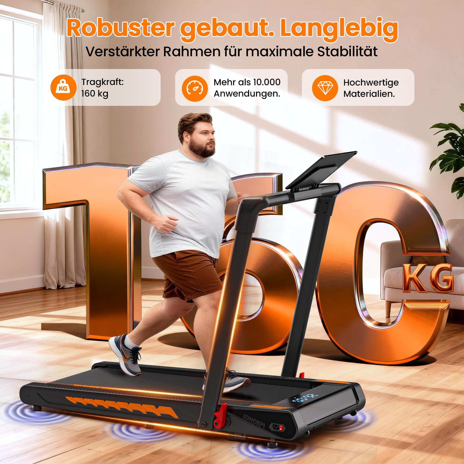 Laufband für Zuhause mit Bluetooth Lautsprecher, 6 in 1 12km/h Walking Pad Laufband mit 10% Steigung, 3.0 HP Bürstenloser Treadmill für Zuhause & Büro mit LED-Display, 12 HIIT-Programme, Bis 160 kg